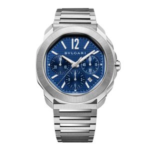 Octo Roma Orologio quadrante blu con finiture Clous de Paris 42 MM