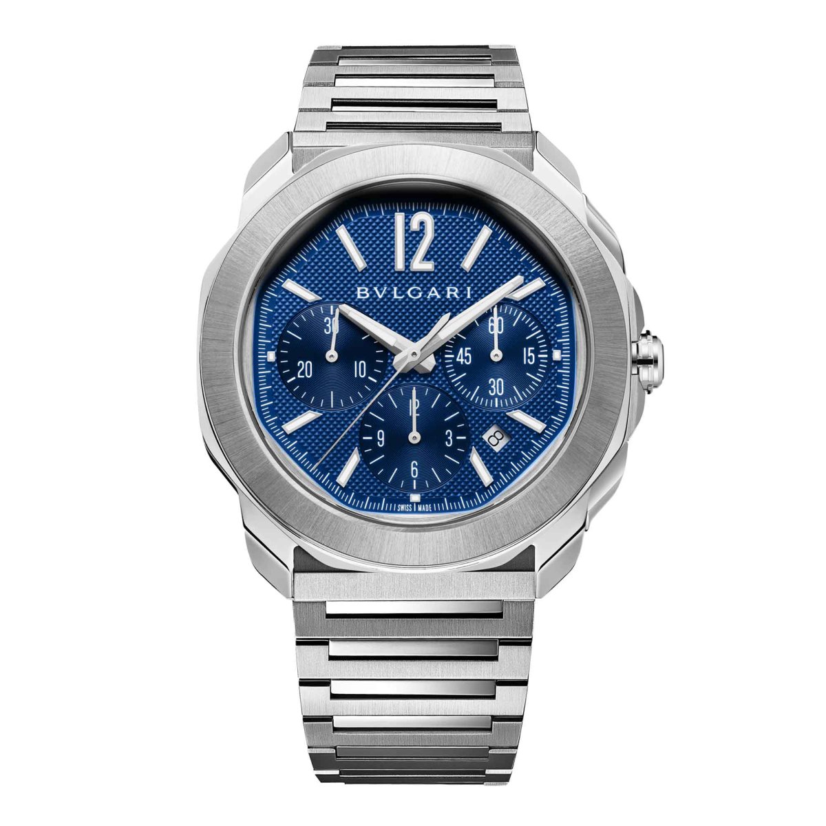 Octo Roma Orologio quadrante blu con finiture Clous de Paris 42 MM