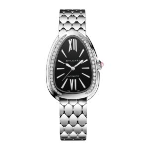 Orologio Serpenti Seduttori acciaio lunetta diamantiquadrante laccato nero