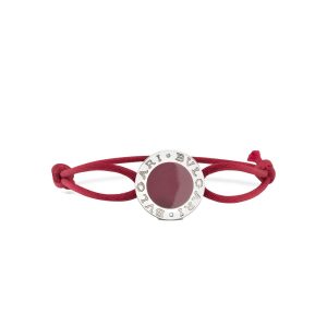 Bvlgari Bvlgari Bracciale iconico doppio logo in argento 925 e smalto rosso