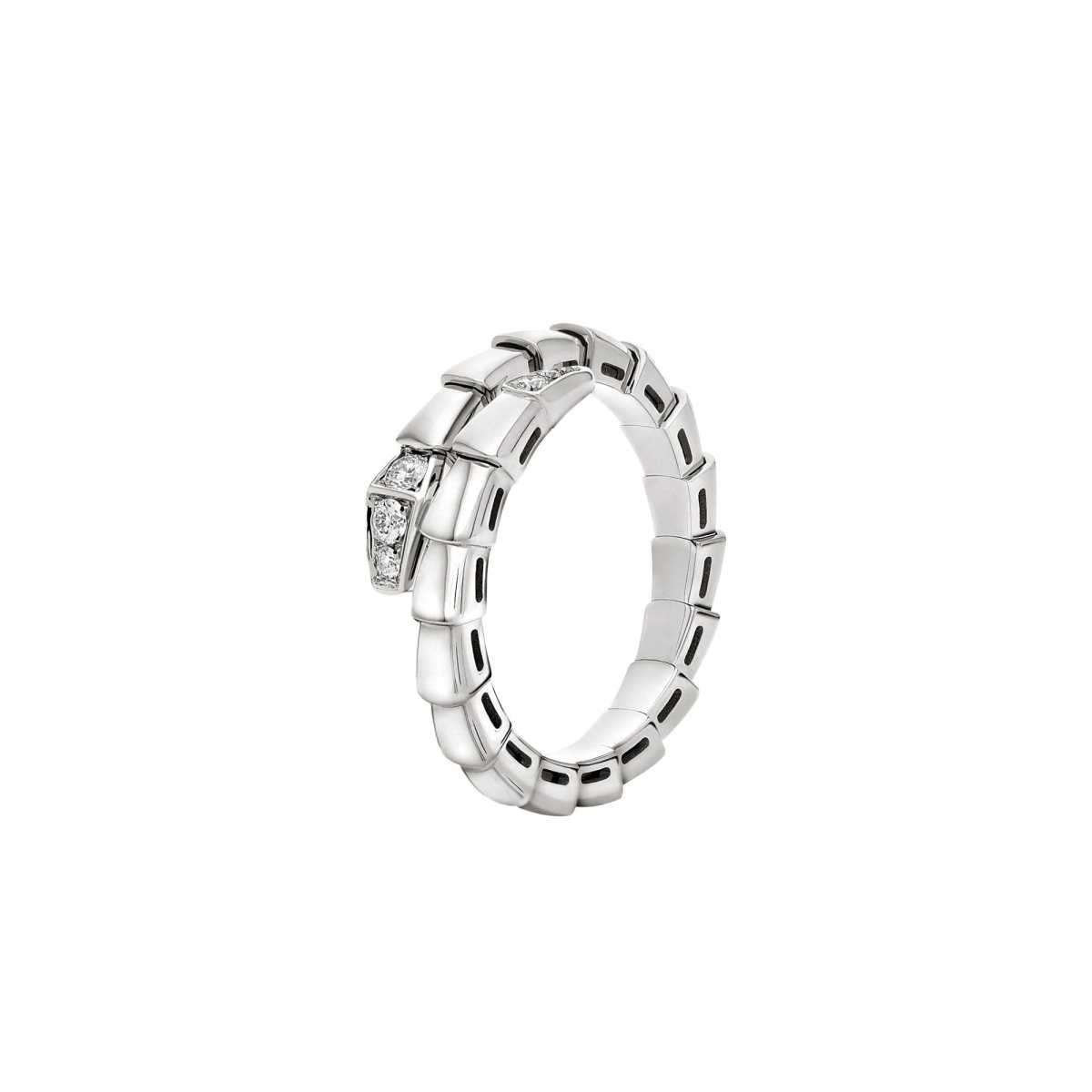 Anello a spirale Serpenti Viper in oro bianco con pavé di diamanti