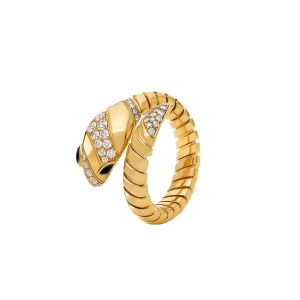 Anello Bulgari Serpenti Tubogas Spirale oro giallo semi-pavé onice nera