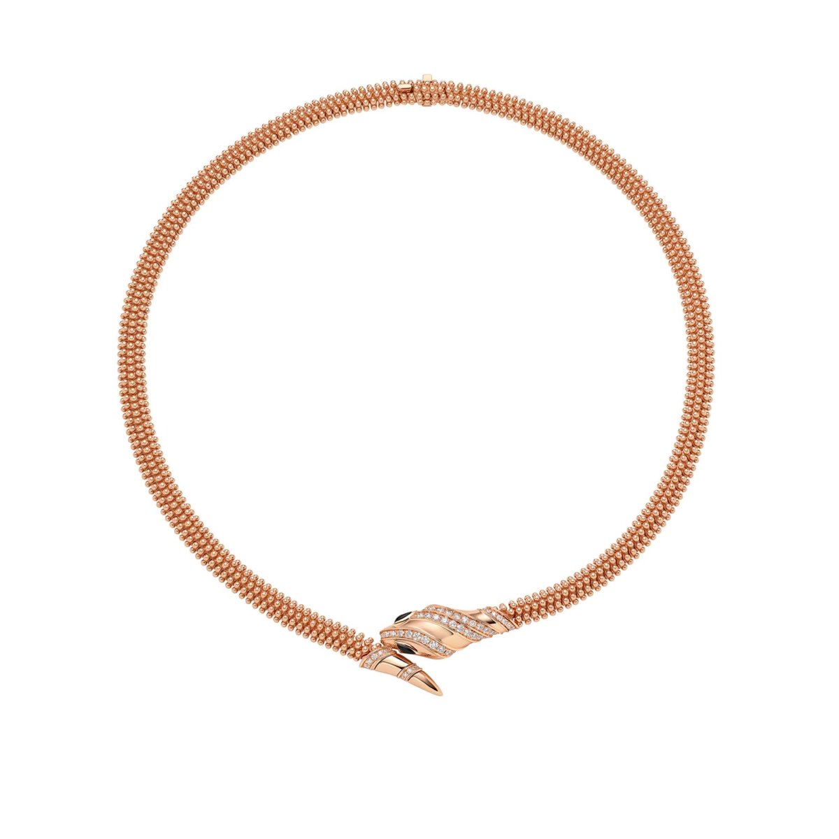 Collana Bvlgari Serpenti oro rosa 18 kt testa e coda pavé di diamanti occhi in onice nera