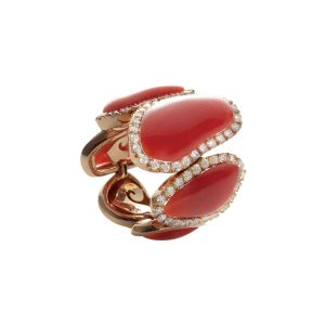 Anello a fascia Enchanté Oro e corallo