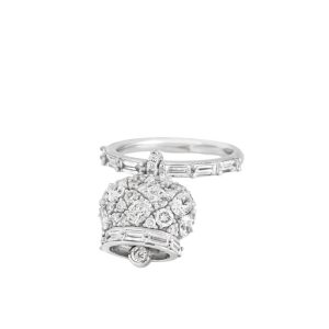 Anello Campanella diamanti incastonati baguette e brillante su oro bianco