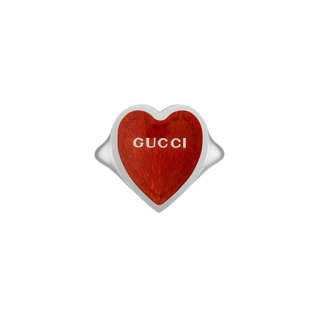 Anello con cuore smaltato Gucci e GG