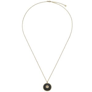 COLLANA A CATENA LUNGA GUCCI INTERLOCKING ORO GIALLO E ONICE CON DIAMANTE 0,021 CT