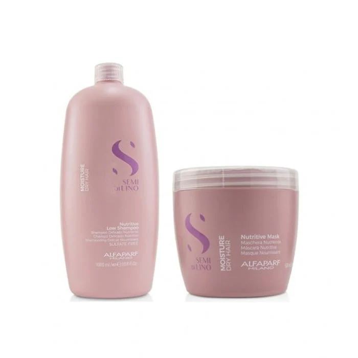 Alfaparf semi di lino moisture shampoo 1000 ml e maschera 500 ml – super idratazione per capelli secchi. Grande formato