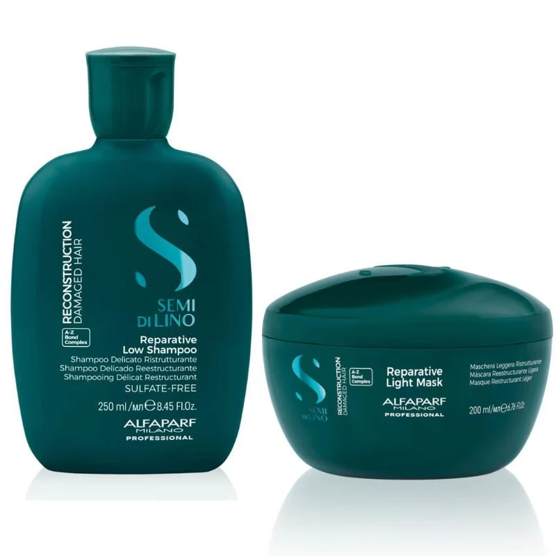 Alfaparf semi di lino reconstruction light shampoo 250 ml e maschera 200 ml – nutrimento per capelli danneggiati fini
