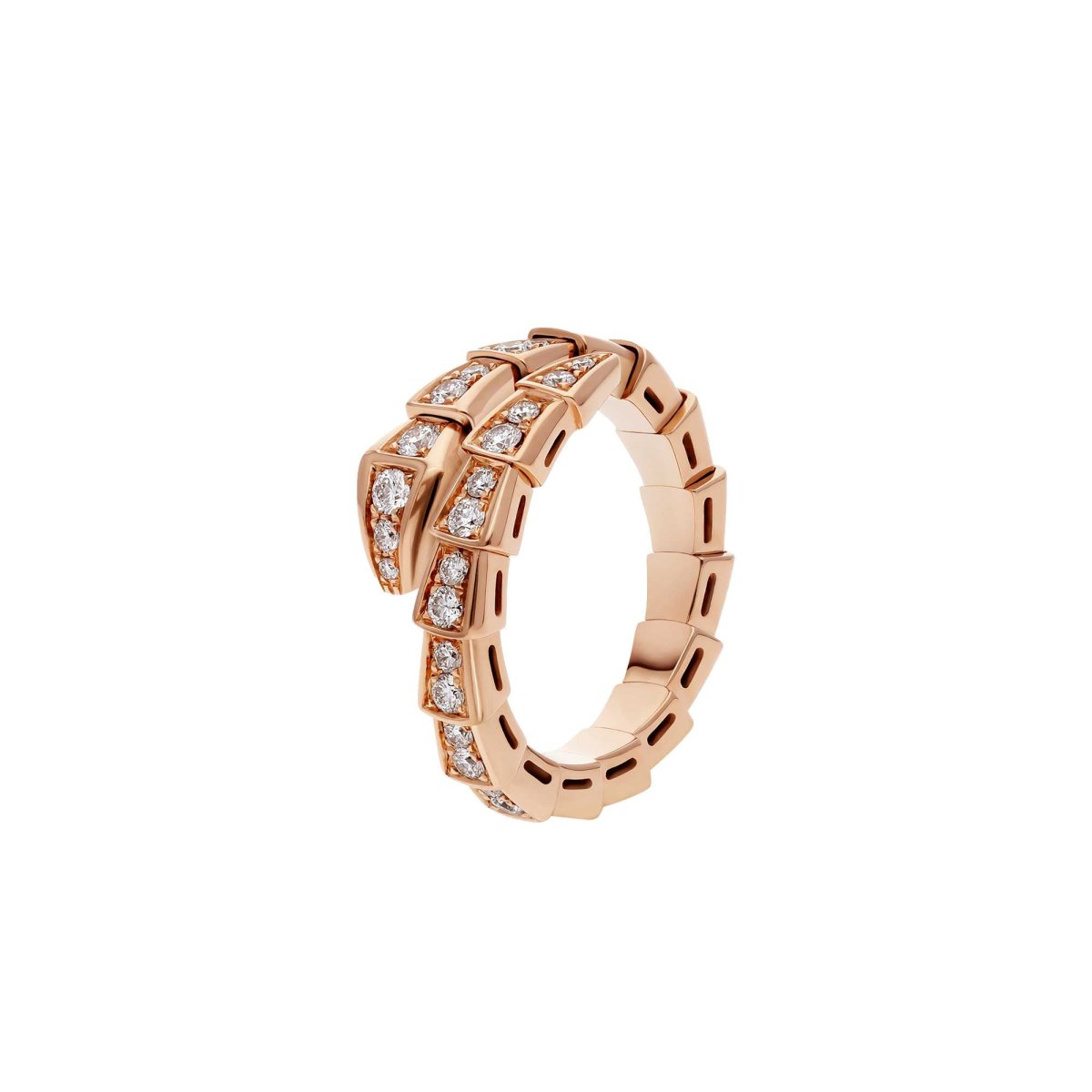 Anello a spirale Serpenti Viper in oro rosa 18 kt con pavé di diamanti