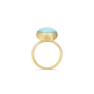 ANELLO BOULES MEDIO ANICE DIAMANTI CRISTALLO DI ROCCA E AMAZONITE ORO GIALLO
