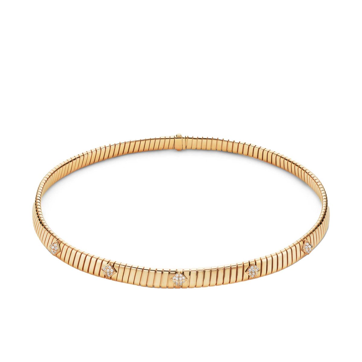 Collana Bvlgari Tubogas in oro giallo 18 kt con borchie con pavé di diamanti