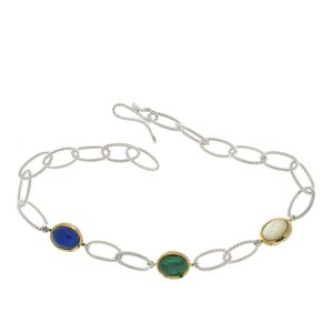 Collana choker maglie tubogas con 3 pietre naturali double face