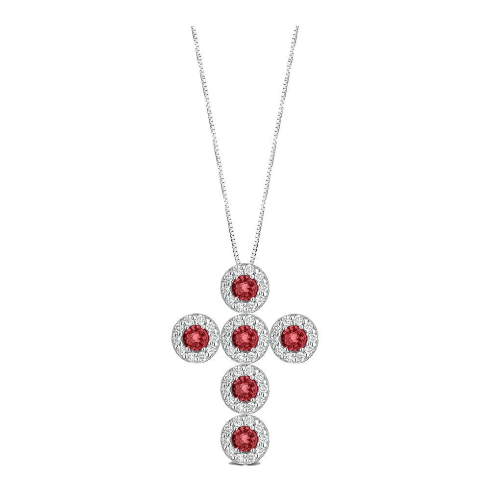 Collana Amalfi in oro bianco a croce con rubini e diamanti