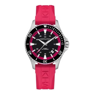 KHAKI NAVY SCUBA AUTO  cinturino in caucciù rosa acceso e quadrante nero a contrasto 40 MM