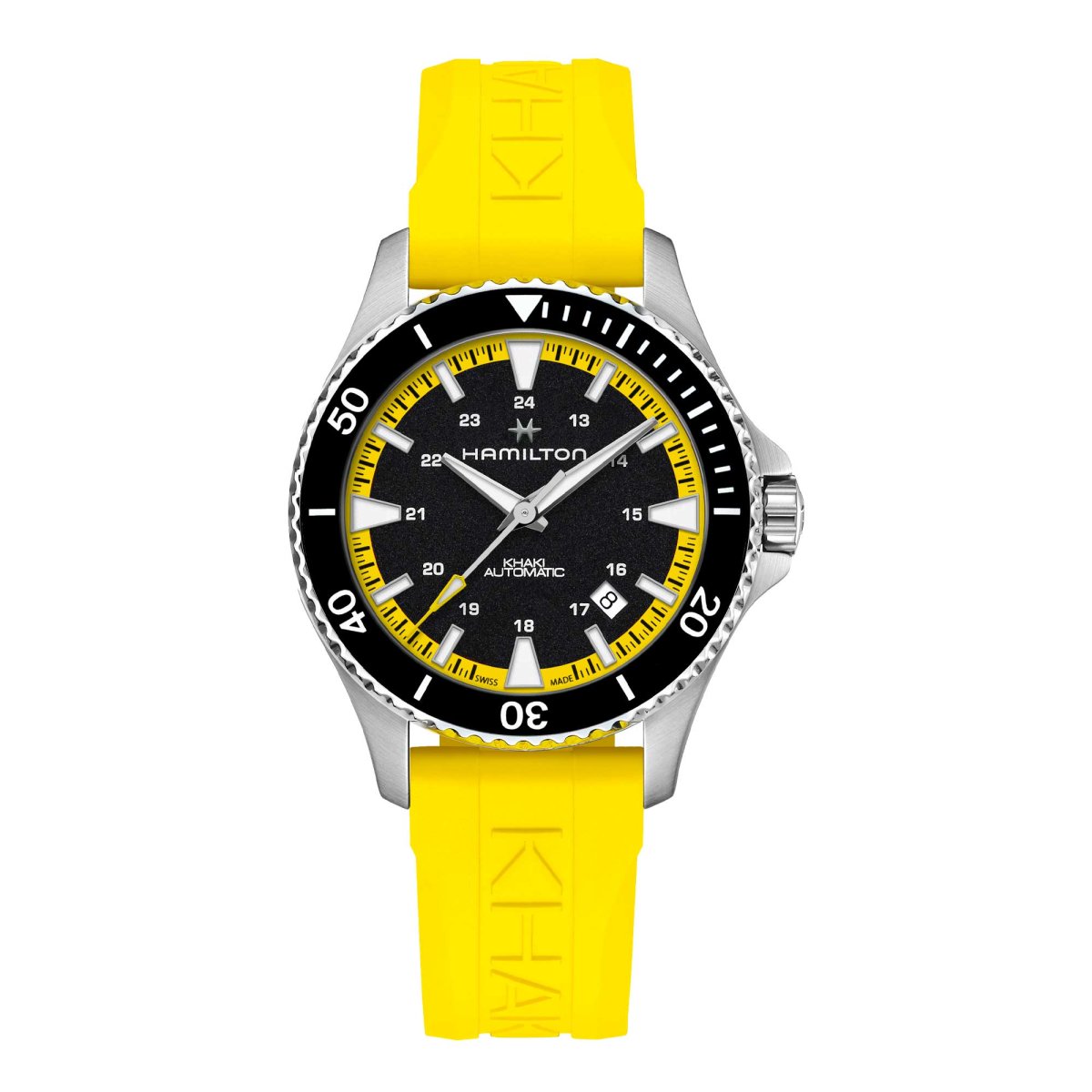 KHAKI NAVY SCUBA AUTO cinturino in caucciù giallo e quadrante nero 40 MM