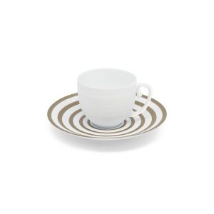 JL Coquet HEMISPHERE satin bianco – Set da 6 tazze caffè (tazza e piattino righe platino)