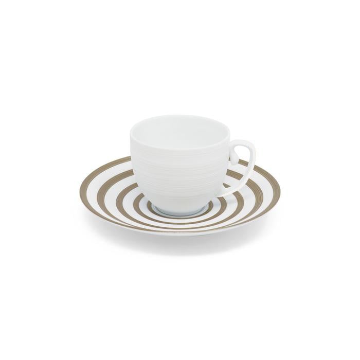 JL Coquet HEMISPHERE satin bianco – Set da 6 tazze caffè (tazza e piattino righe platino)