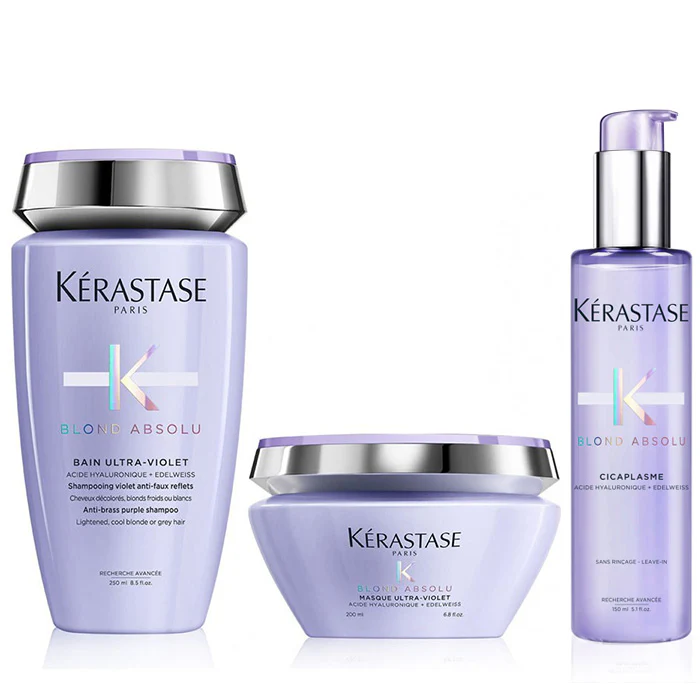 Kerastase blond absolu rituel antigiallo – bain ultra violet 250 ml – masque ultra violet 200 ml e cicaplasme 150 ml