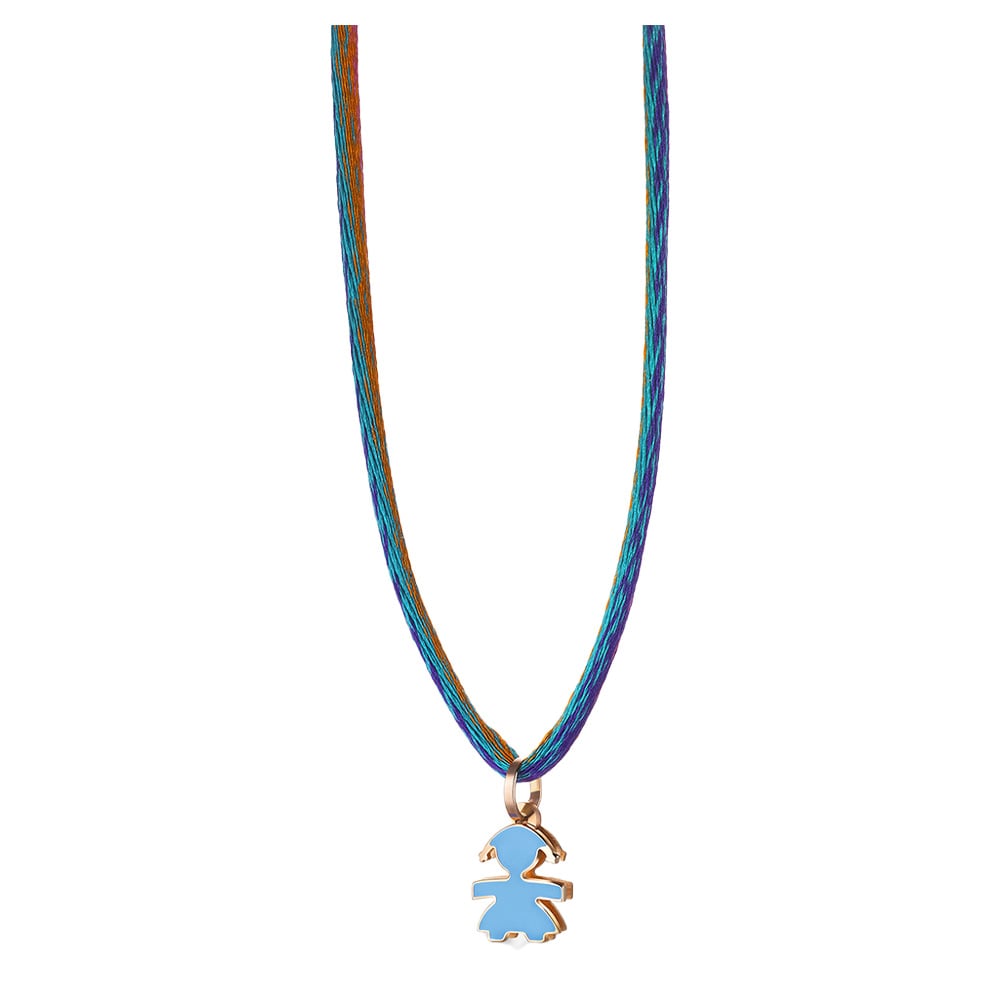 CIONDOLO I CLASSICI CON SAGOMA BIMBA IN ORO ROSA E SMALTO INDACO