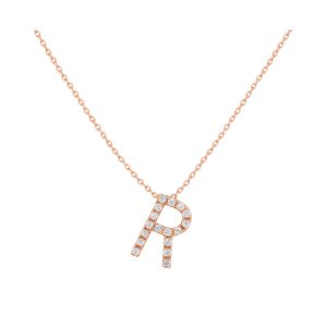 COLLANA LETTERA R GRANDE ORO ROSA E BRILLANTI