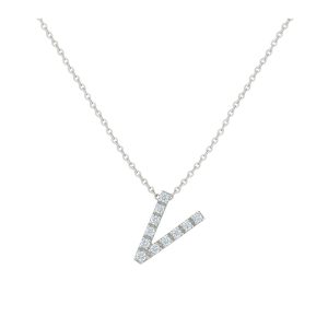 COLLANA LETTERA V GRANDE BIANCO ORO E BRILLANTI
