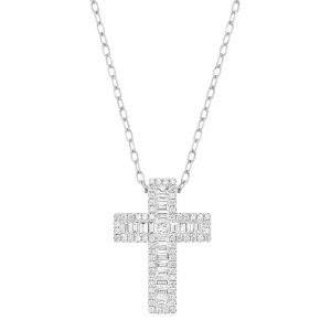 I Gioielli del Sole Collana in oro bianco con croce brillanti e baguette 0,80 ct