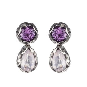Shri Orecchini in argento con 2 pietre rosa e ametista
