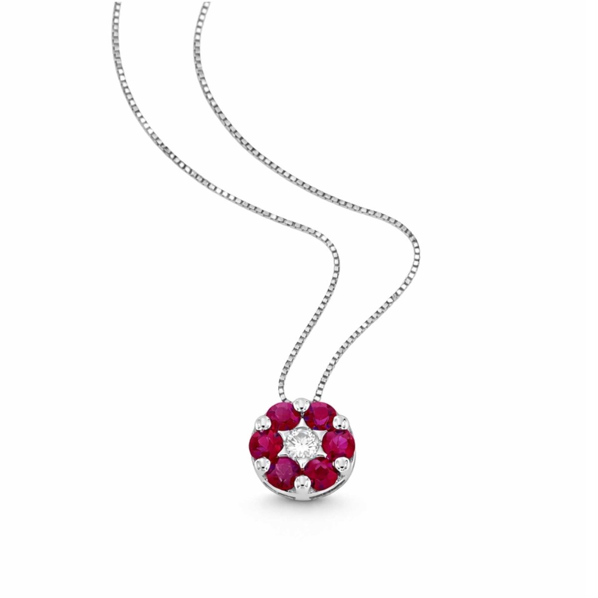 COLLANA FLOWERS piccola oro bianco diamante e rubini naturali