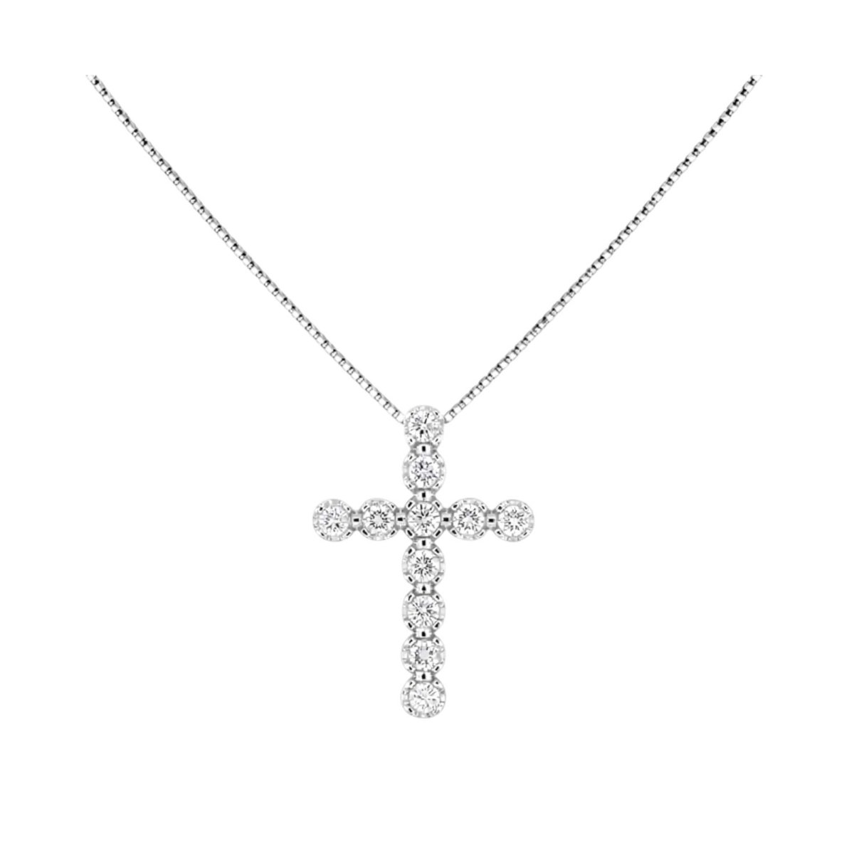 Collana in oro bianco croce con brillanti