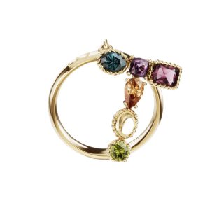 ANELLO RAINBOW ALPHABET T CON PIETRE PREZIOSE MULTICOLOR