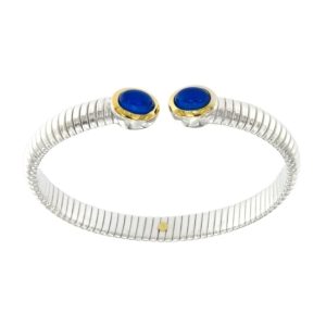 Bracciale Tubogas argento oro e agata blu
