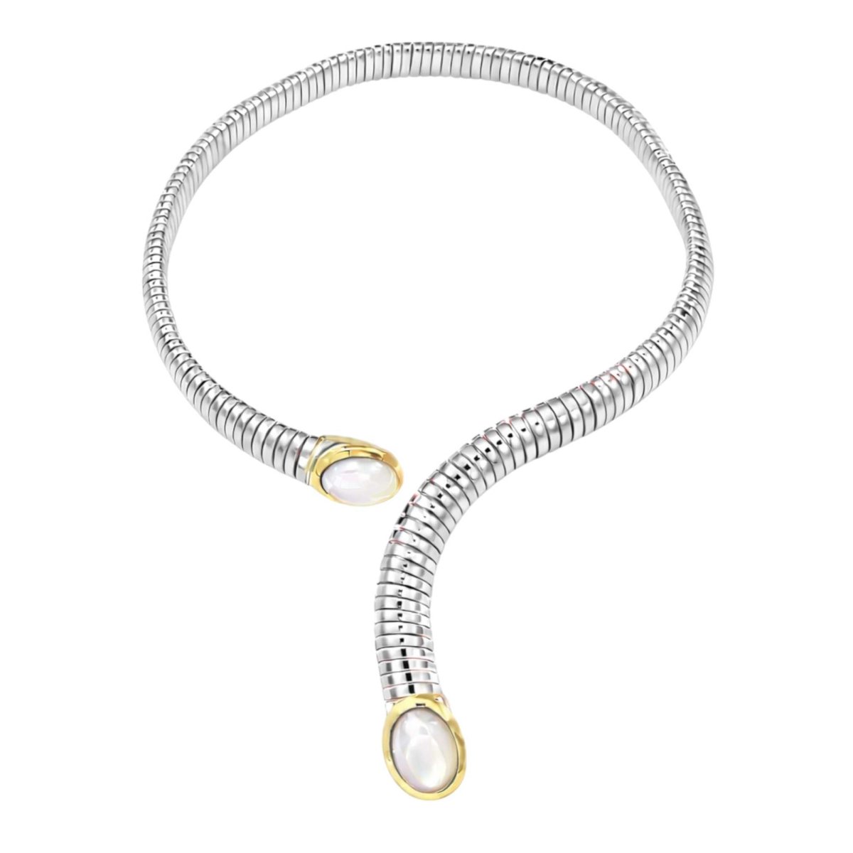 Collana Tubogas argento fili oro due pietre madreperla