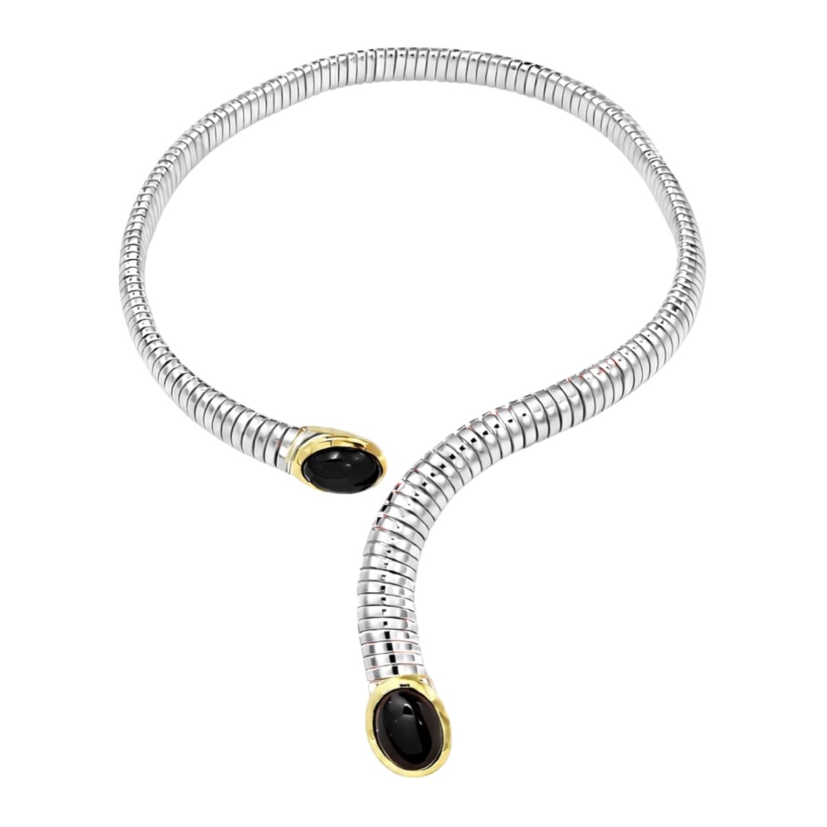 Collana Tubogas argento fili oro due pietre onice