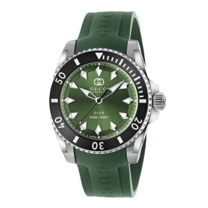 OROLOGIO GUCCI DIVE quadrante verde E CINTURINO IN GOMMA 40 MM