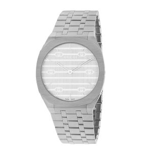 Orologio Gucci 25H 38 mm quadrante in ottone color argento con motivo GG