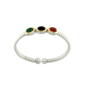 Bracciale Tubogas in argento testine oro malachite onice e corniola
